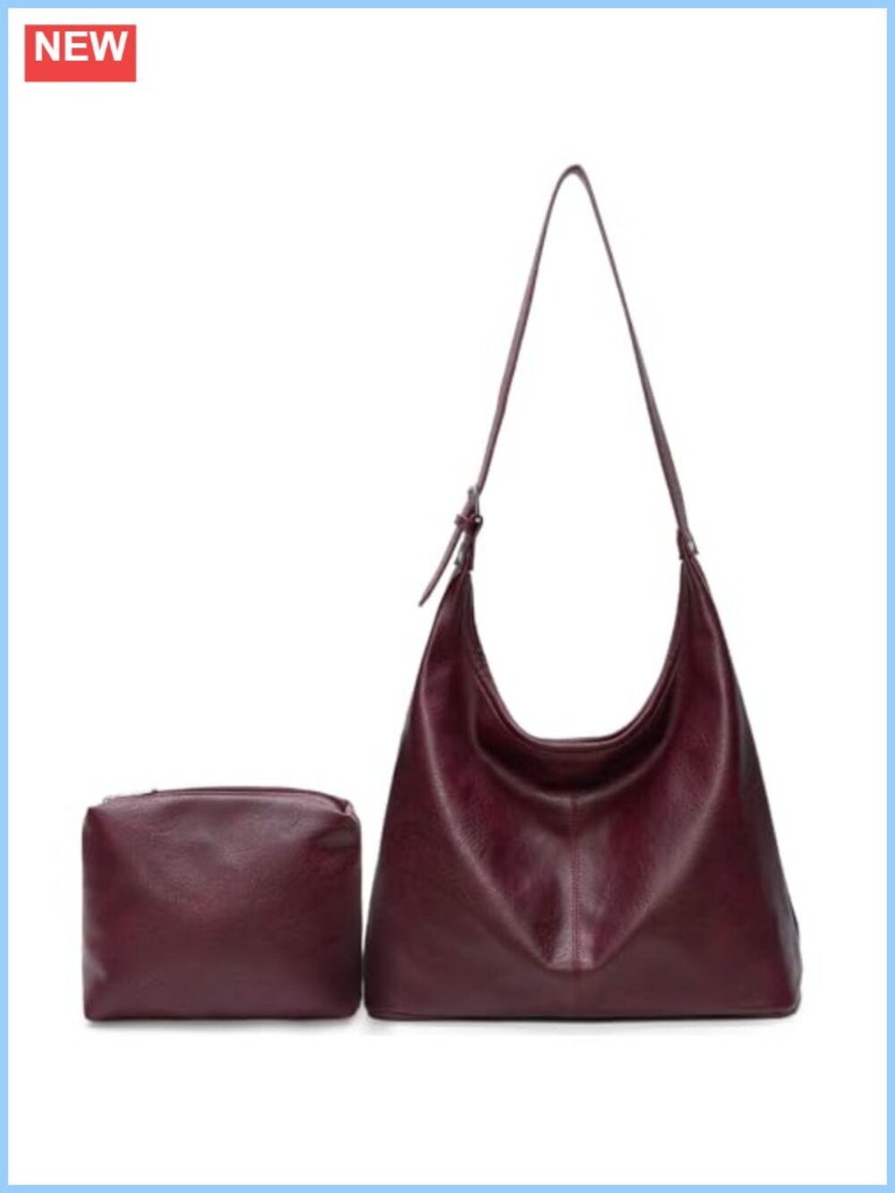 Vegan Leather Slouchy Hobo Shoulder Bag with Matching Pouch